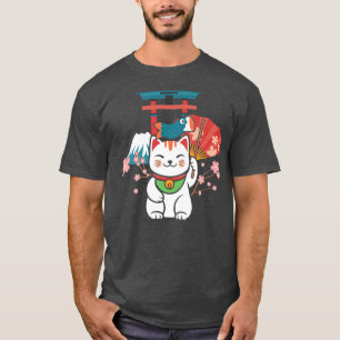 Japanese Lucky Cat Sakura Torii  T-Shirt