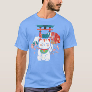 Japanese Lucky Cat Sakura Torii T-Shirt