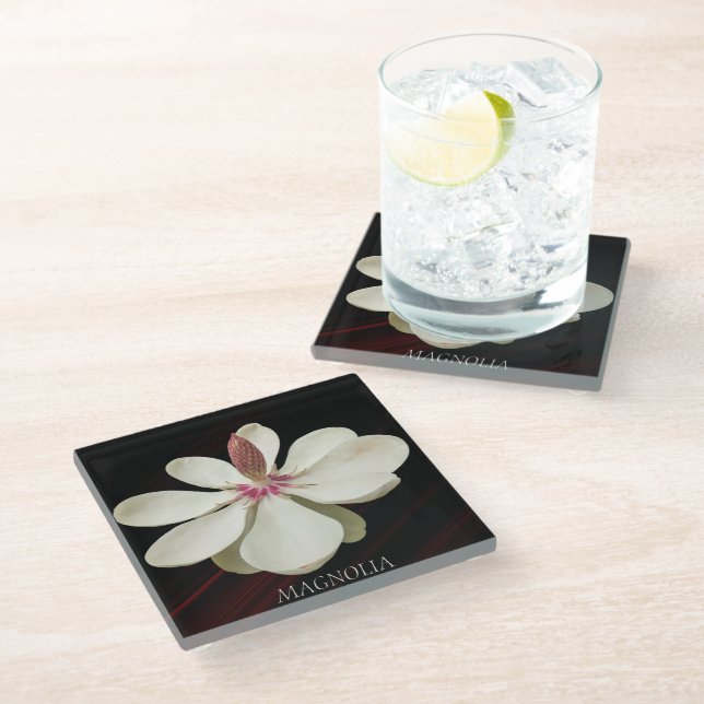 Japanese Magnolia Bloom Floral Glass Coaster (Angled)