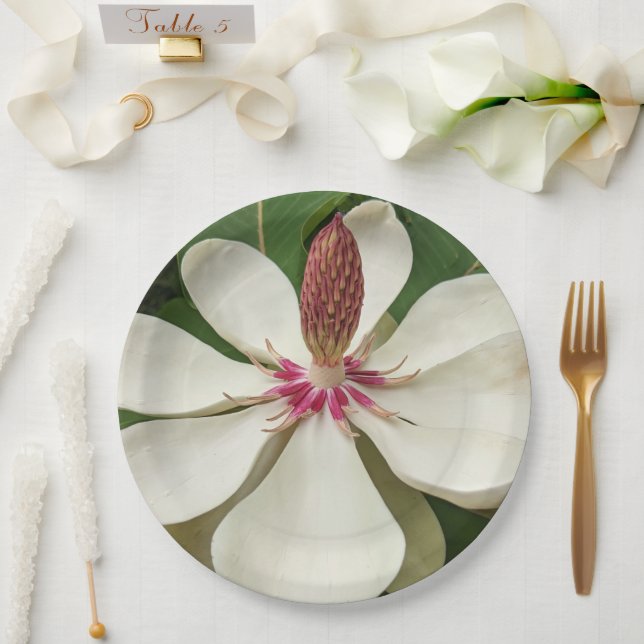 Japanese Magnolia Blossom Floral Paper Plates (Wedding)