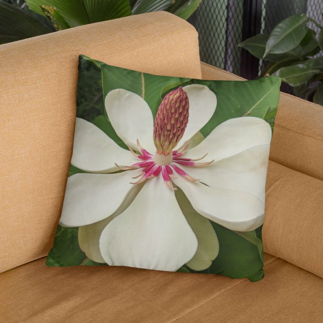 Japanese Magnolia Blossom Floral Throw Pillow (In Situ Sofa)