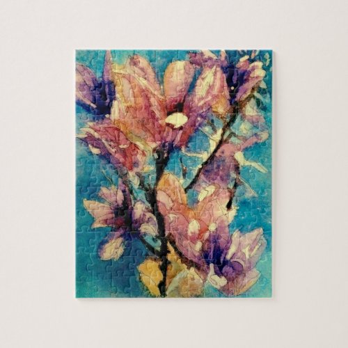 Japanese Magnolia watercolor batik Jigsaw Puzzle