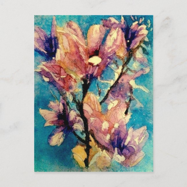 Japanese Magnolia watercolor batik Postcard (Front)