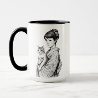 Japanese Maiden and Her Cat Mug