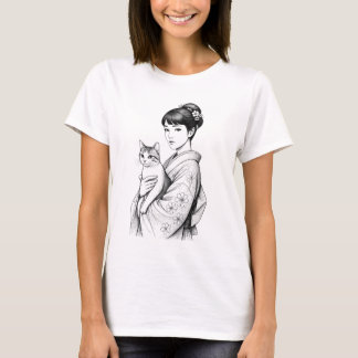 Japanese Maiden and Her Cat T-Shirt