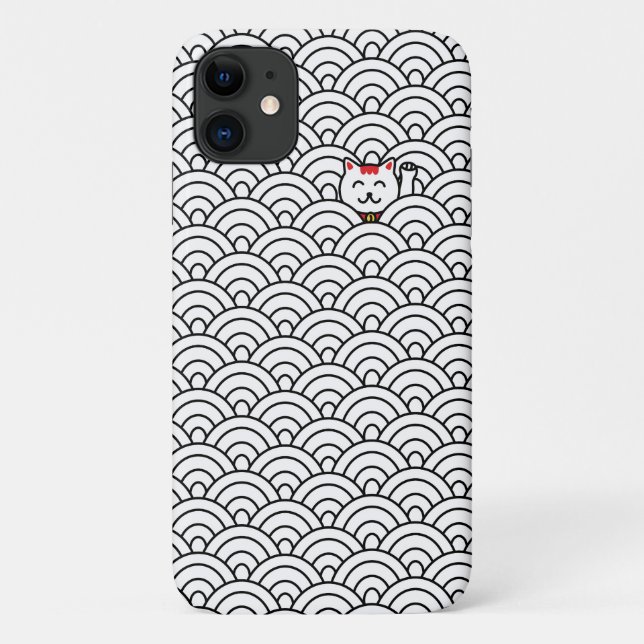 Japanese Maneki Neko and Seigaiha phone case (Back)