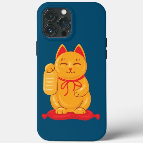 Japanese Maneki Neko Gold Cat Symbol of Wealth iPhone 13 Pro Max Case