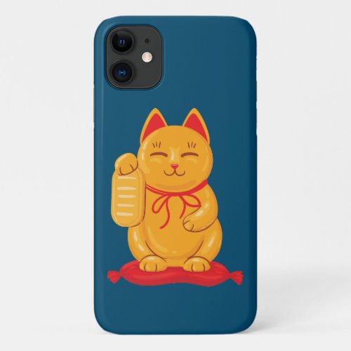 Japanese Maneki Neko Gold Cat Symbol of Wealth iPhone 11 Case