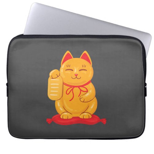 Japanese Maneki Neko Gold Cat Symbol of Wealth Laptop Sleeve