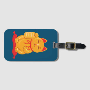Japanese Maneki Neko Gold Cat, Symbol of Wealth Luggage Tag