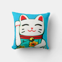 Japanese Maneki Neko lucky cat Throw Pillow