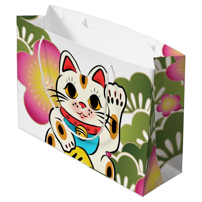 Japanese maneki Neko Sakura Gift Bag (Back Angled)