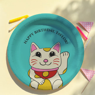 Japanese Maneki Neko Waving Cat Birthday Paper Plates