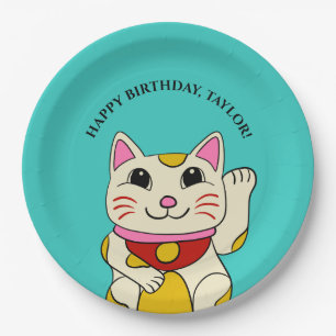 Japanese Maneki Neko Waving Cat Birthday Paper Plates