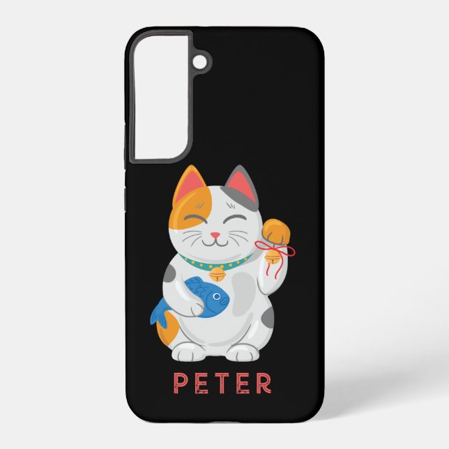 Japanese Maneki Neko White Cat, good luck symbol Samsung Galaxy Case (Back)
