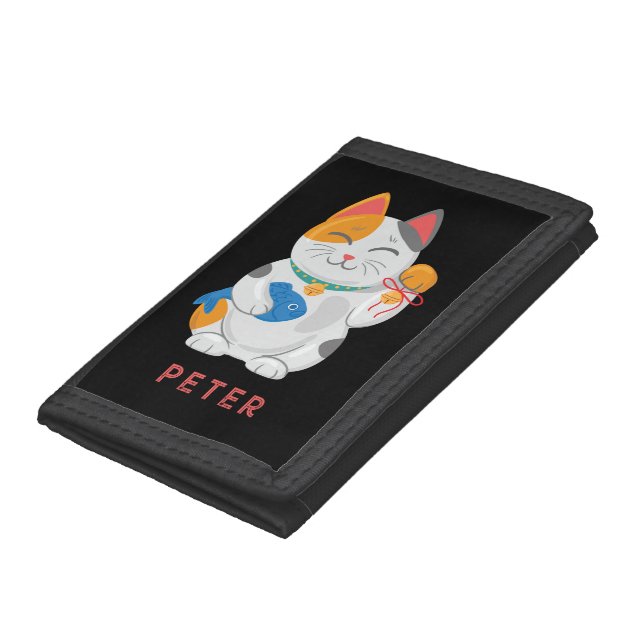 Japanese Maneki Neko White Cat, good luck symbol Trifold Wallet (Bottom)