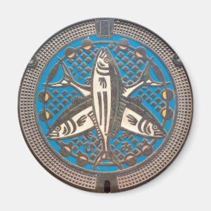 Japanese Manhole Cover Arts -Himi Yellowtail Magnet