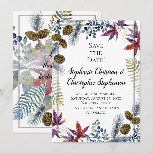 Japanese Maple Floral Watercolor Wedding Invitation (Front/Back)