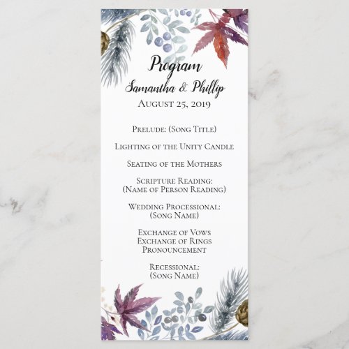 Japanese Maple Floral Watercolor Wedding Program