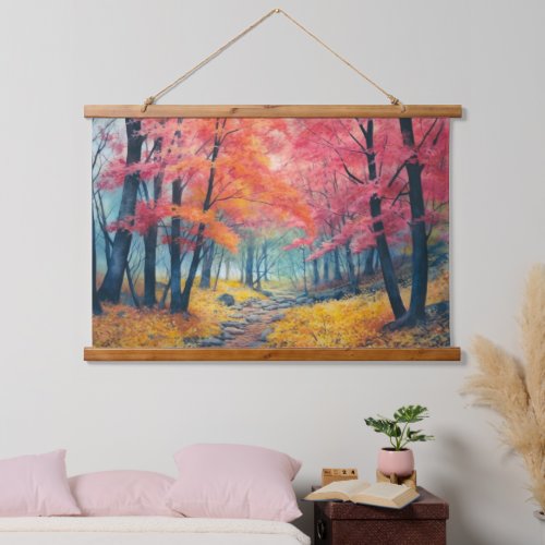 Japanese Maple Forest Retreat Watercolor Hanging Tapestry