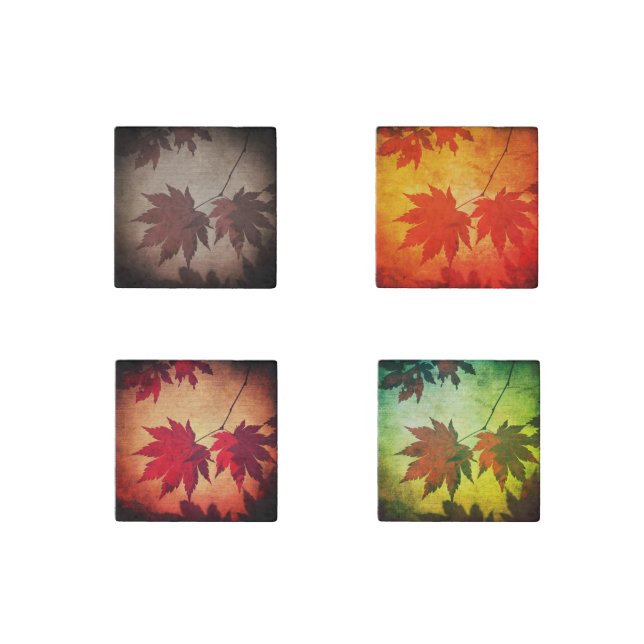 Japanese maple leaf and hand script fall stone magnet (Front)