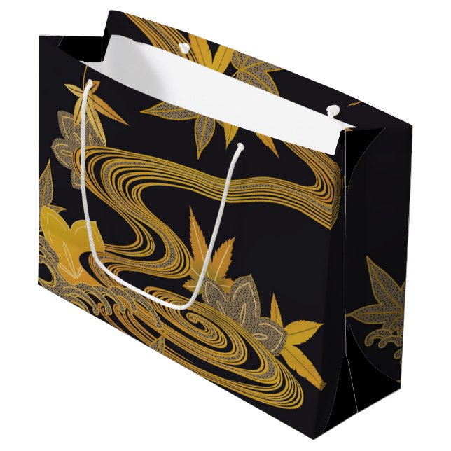 Japanese Maple Leaf and Running Water Large Gift Bag (Front Angled)
