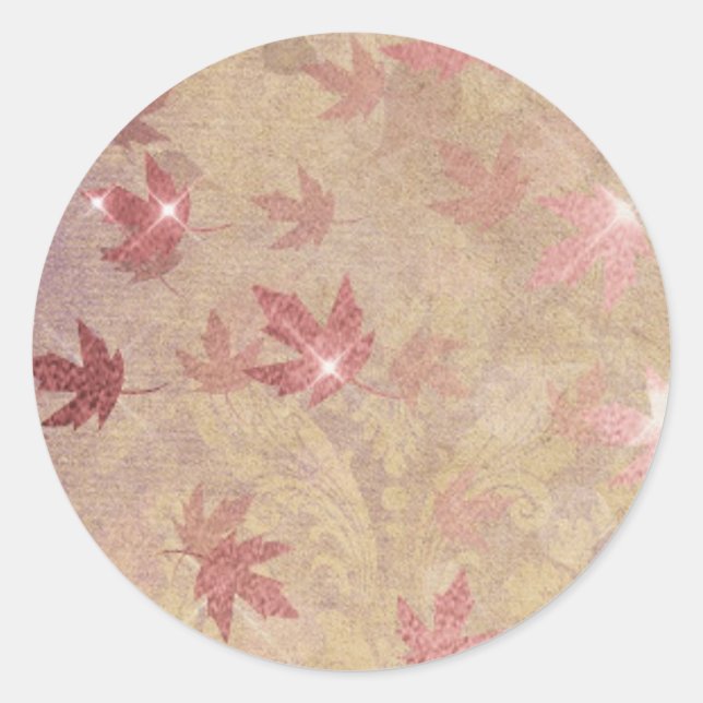 Japanese maple leaf damask pink gold elegant  classic round sticker (Front)
