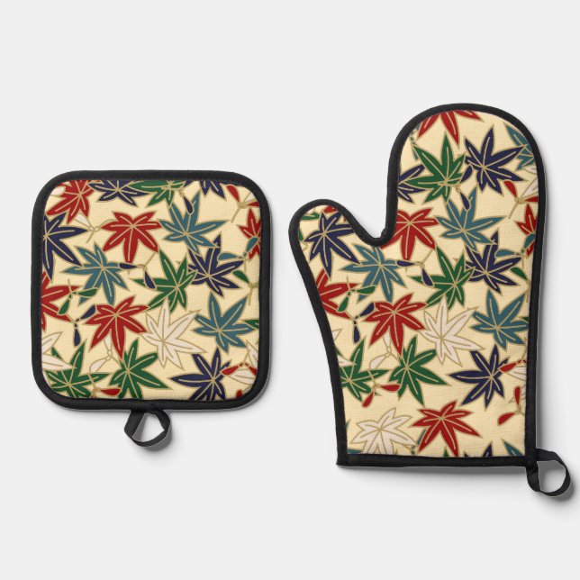 Japanese Maple Leaf Oven Mitt & Pot Holder Set (Front)