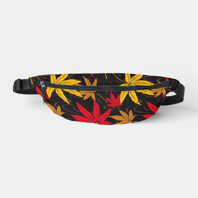 JAPANESE MAPLE LEAF PATTERN IN BLACK FANNY PACK (Front)