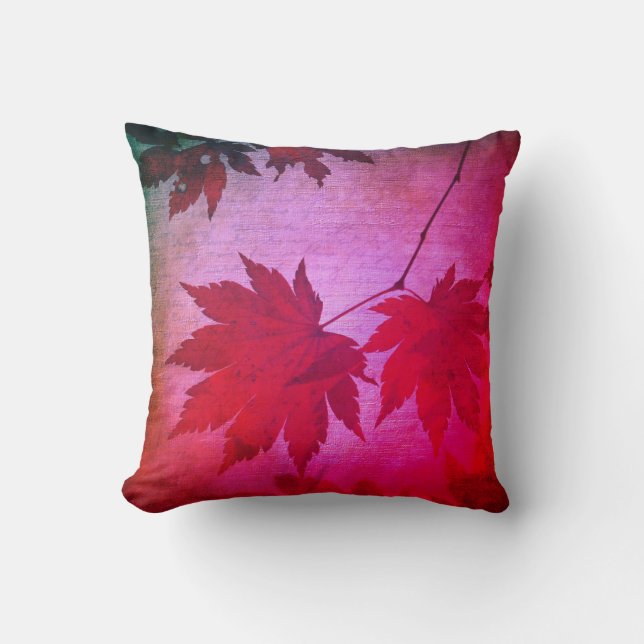 Japanese maple leaf script fall pink red throw pillow (Front)