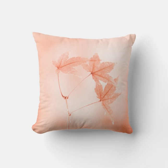 Japanese Maple Leaves in Blue and Orange Throw Pillow (Front)