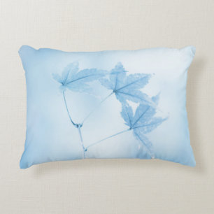 Japanese Maple Leaves in Blue Decorative Pillow
