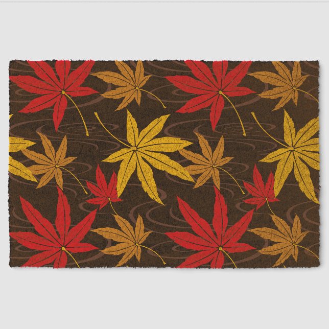 JAPANESE MAPLE PATTERN IN BLACK FIBER DOORMAT (Front)