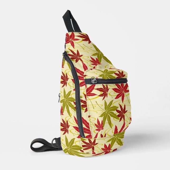 JAPANESE MAPLE PATTERN IN CREME SLING BAG (Left Corner)