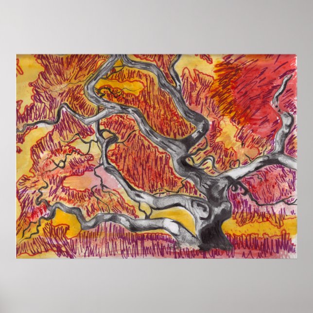 Japanese Maple Tree Drawing Poster (Front)
