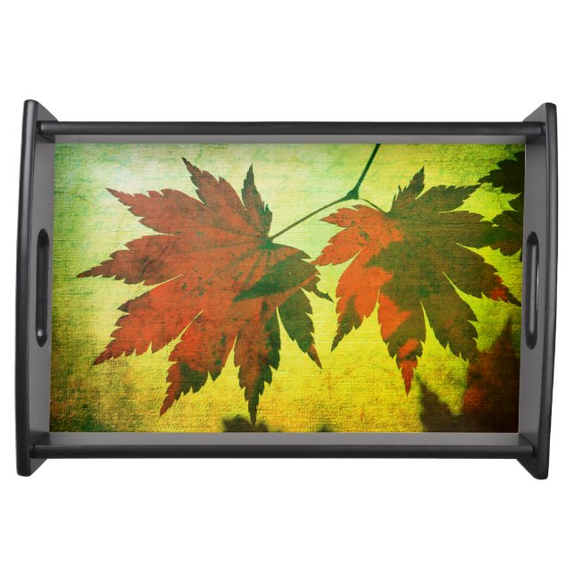 Japanese maple tree leaf and script fall serving tray (Front)