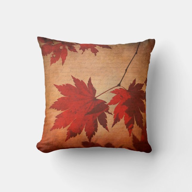 Japanese maple tree leaf fall orange red elegant  throw pillow (Front)