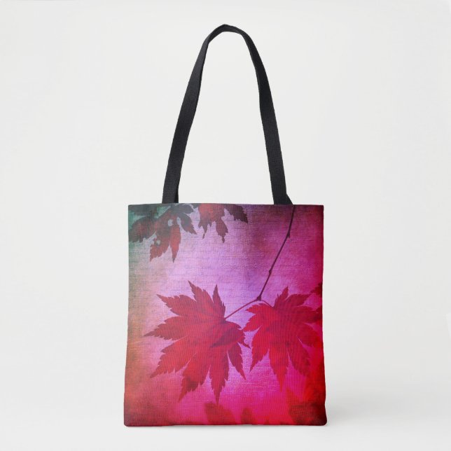 Japanese maple tree leaves and script fall tote bag (Front)