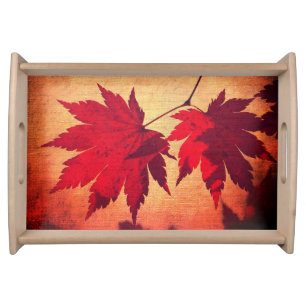 Japanese maple tree leaves script fall orange  serving tray