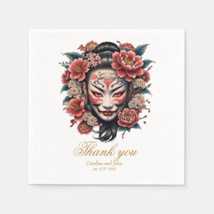 Japanese mask decorated with flowers napkins