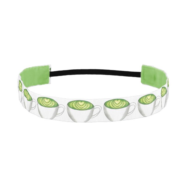 Japanese Matcha Green Tea Latte Teacup Foodie Athletic Headband (Front)