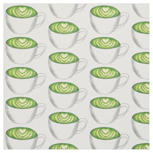 Japanese Matcha Green Tea Latte Teacup Foodie Fabric