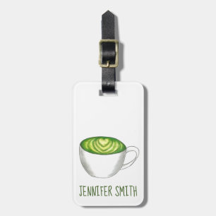 Japanese Matcha Green Tea Latte Teacup Foodie Luggage Tag