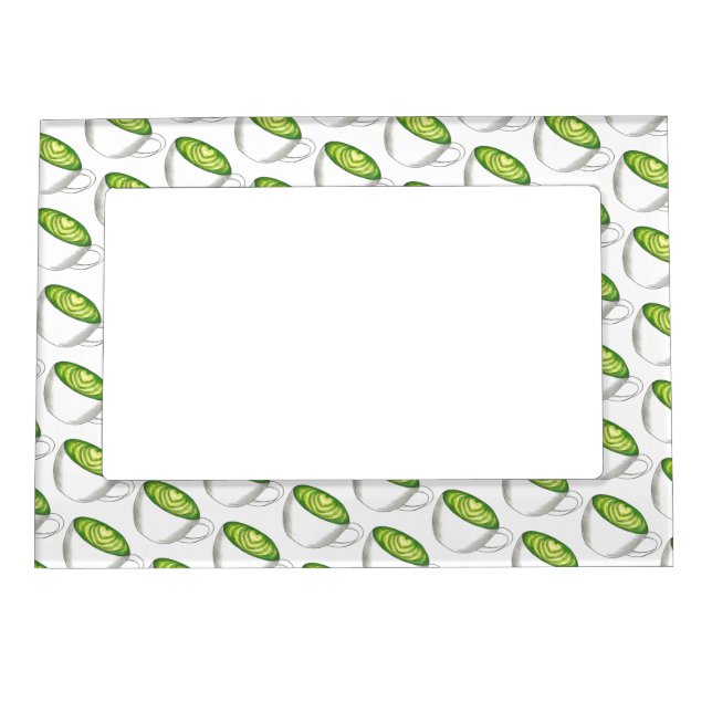 Japanese Matcha Green Tea Latte Teacup Foodie Magnetic Photo Frame (Front)