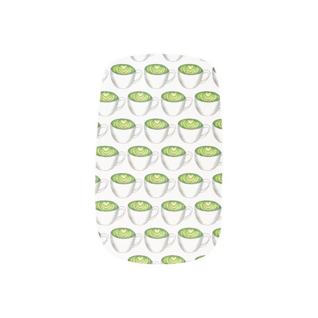 Japanese Matcha Green Tea Latte Teacup Foodie Minx Nail Wraps (Left Thumb)