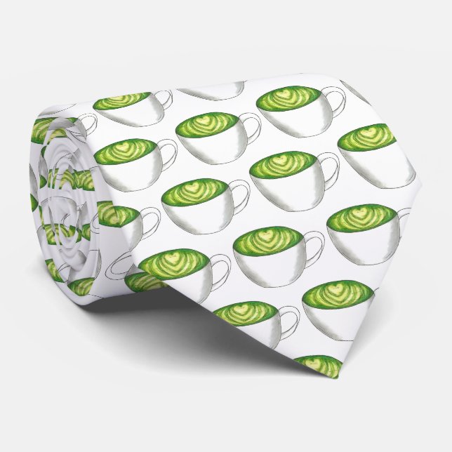 Japanese Matcha Green Tea Latte Teacup Foodie Neck Tie (Rolled)