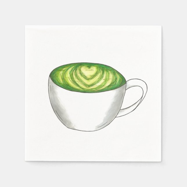 Japanese Matcha Green Tea Latte Teacup Foodie Paper Napkins (Front)