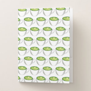 Japanese Matcha Green Tea Latte Teacup Foodie Pocket Folder