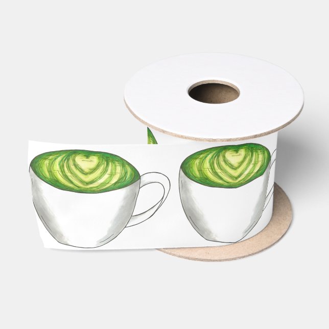 Japanese Matcha Green Tea Latte Teacup Foodie Satin Ribbon (Spool)