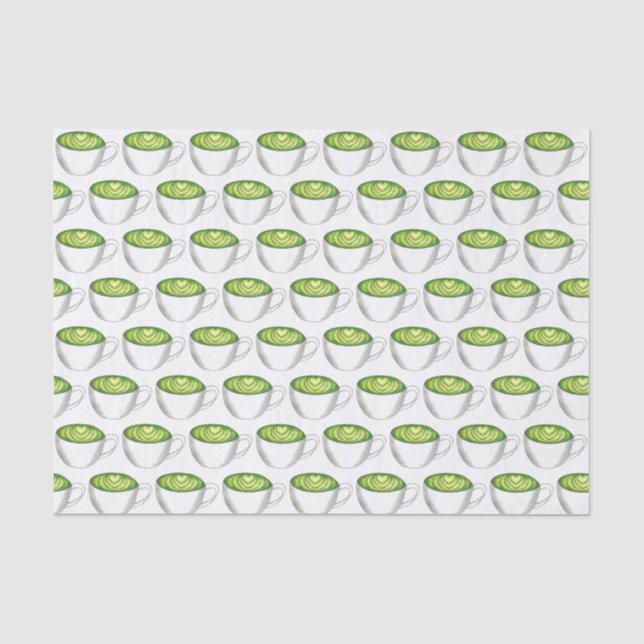 Japanese Matcha Green Tea Latte Teacup Foodie Tissue Paper (Front)